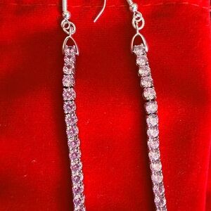 ✨ Pink Topaz look/simulated Tennis Dangle Earrings | Long Sparkly Drop